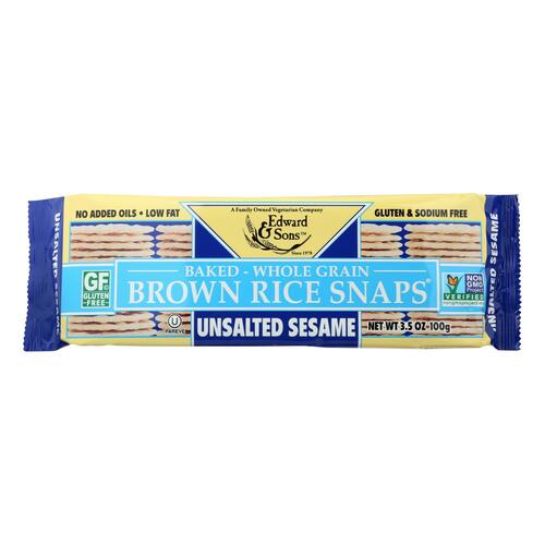 Edward And Sons Brown Rice Snaps - Unsalted Sesame - Case Of 12 - 3.5 Oz. - 0011206000367