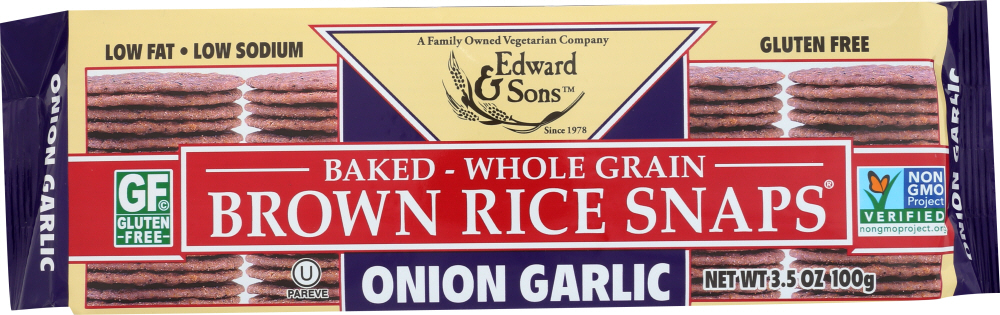 Edward And Sons Brown Rice Snaps - Onion Garlic - Case Of 12 - 3.5 Oz. - 011206000374
