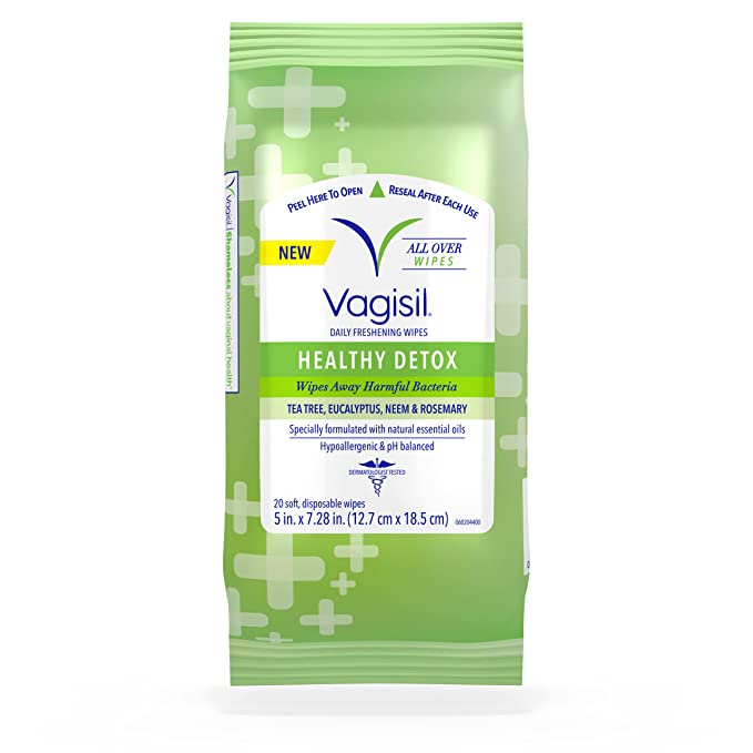  Vagisil Healthy Detox Wipes, for All Over Cleaning, Formulated with Essential Oils, 20 Wipes in a Re-Sealable Pouch  - 011509060204
