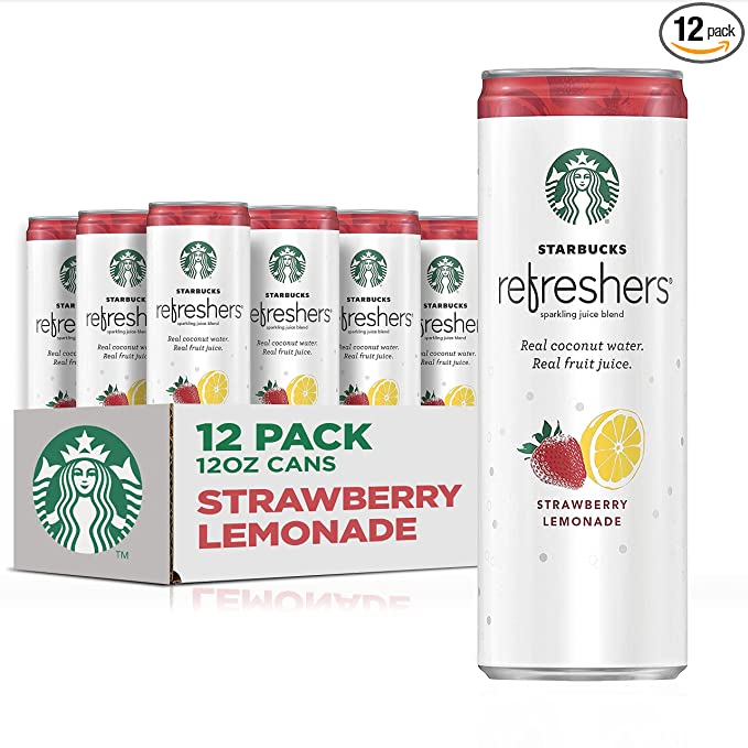  Starbucks, Refreshers with Coconut Water, Strawberry Lemonade, 12 fl Oz. Cans (12 Pack)  - 012000162879