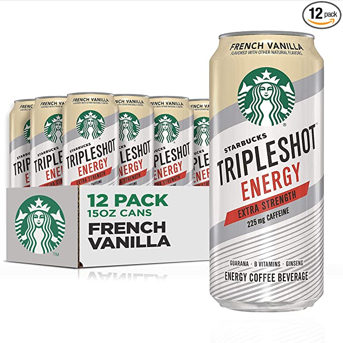  Starbucks Tripleshot Energy Extra Strength Espresso Coffee Beverage, French Vanilla, 225mg Caffeine, 15 oz cans (12 Pack)  - 012000184888