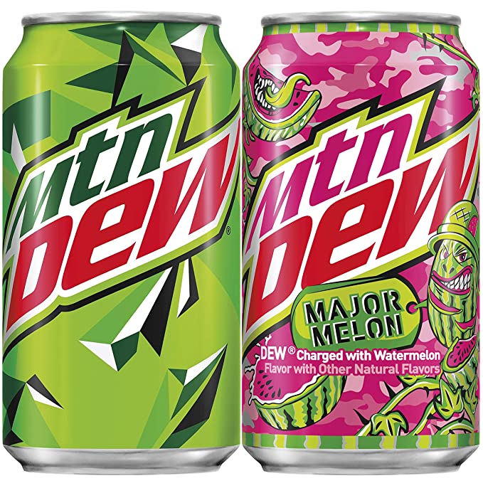  Mountain Dew, MTN Original and Major Melon Variety Pack 12oz Cans Pack, Watermelon, 18 Count  - 012000206566
