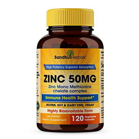 Zinc 50mg Supplement 120 Vegetarian Capsules, Zinc Highly Absorbable Supplements for Immune Support System, Gluten Free Zinc Supplement - 012239111105