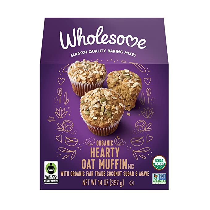 Wholesome Hearty Oat Muffin Scratch Quality Baking Mix, Fair Trade, Non-GMO, USDA Organic Oat Muffin Mix, 14 oz., (Packaging May Vary) - 012511605001