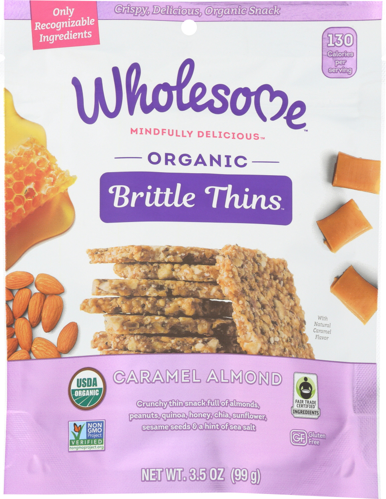 WHOLESOME: Organic Caramel Almond Brittle Thins, 3.5 oz - 0012511831080