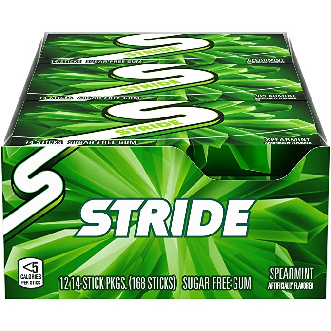 Stride Spearmint Sugar Free Gum, 12 Packs of 14 Pieces (168 Total Pieces) - 012546014618