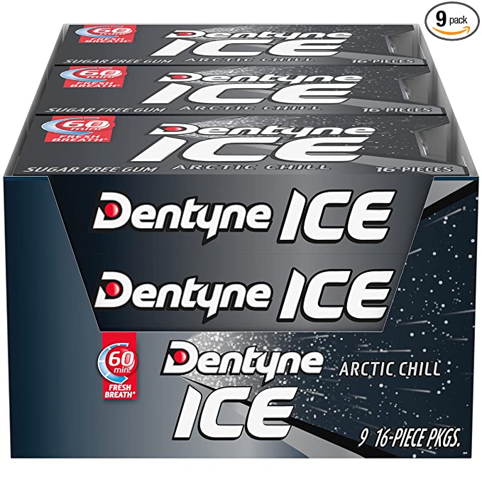  Dentyne Ice Arctic Chill Sugar Free Gum, 16 Count (Pack of 9) (144 Total Pieces)  - 012546312400