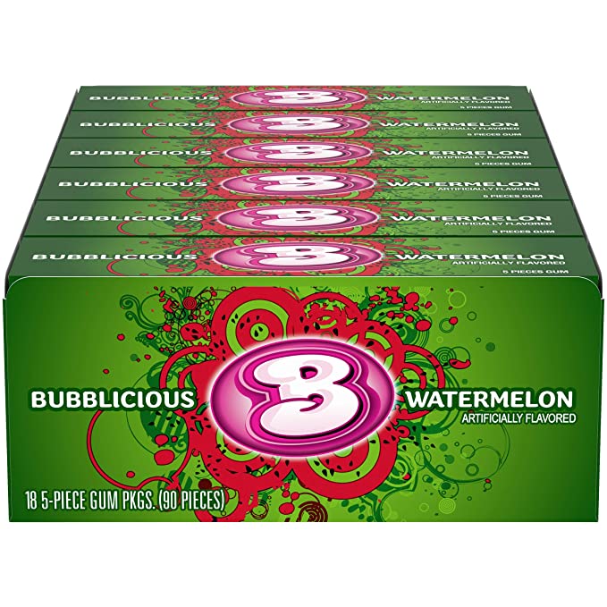  Bubblicious Watermelon Gum, 18 Packs of 5 Pieces (90 Total Pieces)  - 012546010030