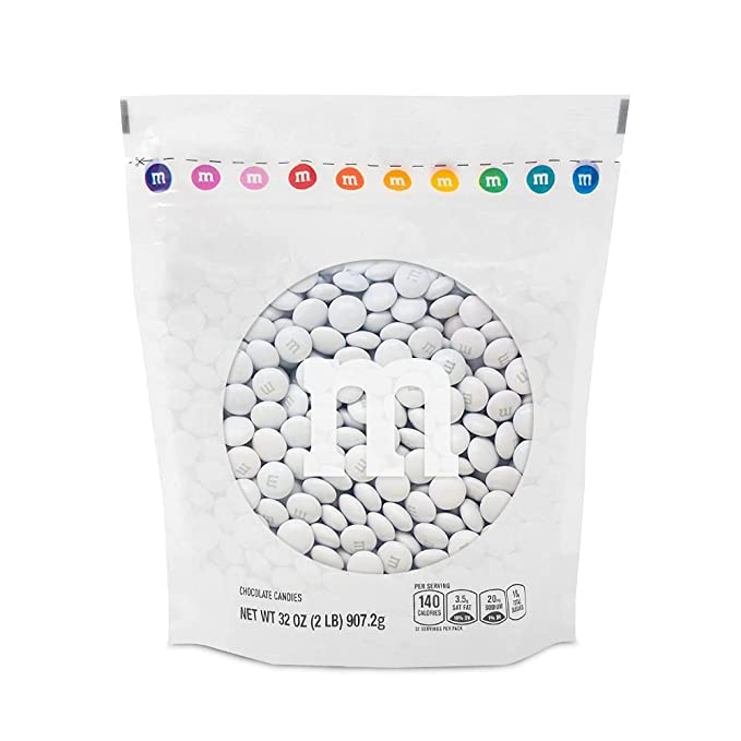M&M’S Milk Chocolate White Candy - 2lbs of Bulk Candy in Resealable Pack for Candy Buffet, Wedding, Graduation Favor, Birthday Parties, Theme Meetings, Candy Bar, Tasty Snacks for DYI Party - 649684094525