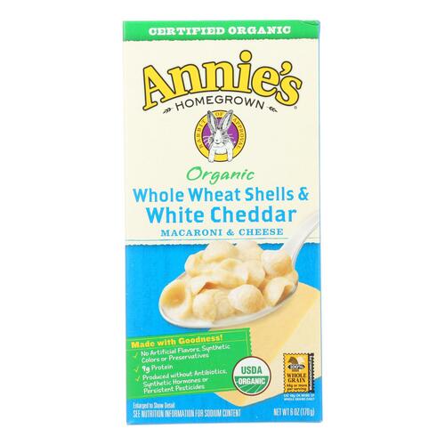 ANNIE’S HOMEGROWN: Organic Whole Wheat Shells and White Cheddar, 6 Oz - 0013562000067