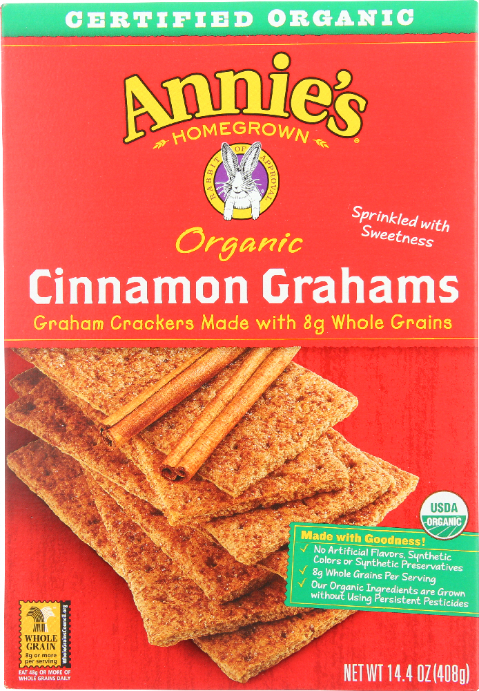 ANNIE’S HOMEGROWN: Organic Whole Grain Grahams Cinnamon Crackers, 14.4 oz - 0013562000517