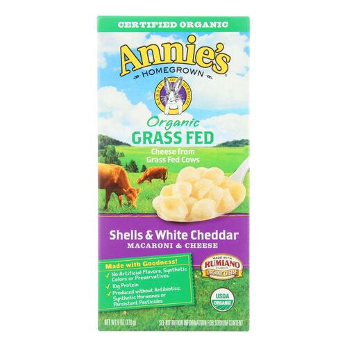 Annies Homegrown Macaroni And Cheese - Organic - Grass Fed - Shells And White Cheddar - 6 Oz - Case Of 12 - 013562001422