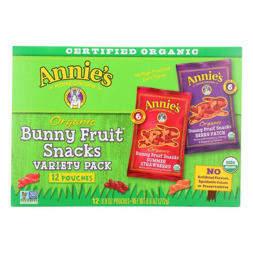 Annie's Homegrown Organic Bunny Fruit Snacks Variety Pack - Case Of 12 - 9.6 Oz. - 0013562001569