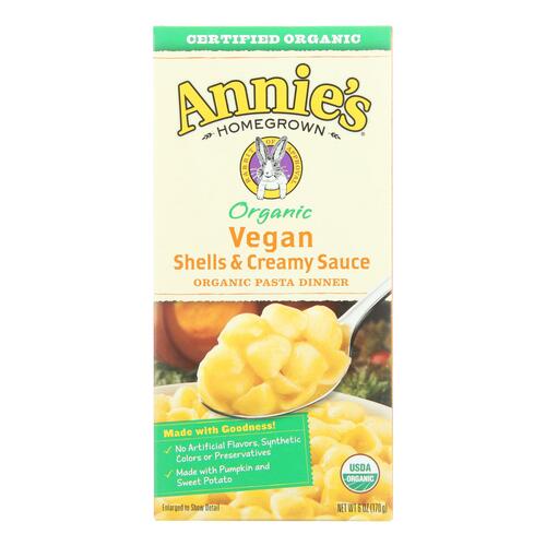 Annie's Homegrown Organic Vegan Shells And Creamy Sauce Pasta Dinner - Case Of 12 - 6 Oz. - 013562001705