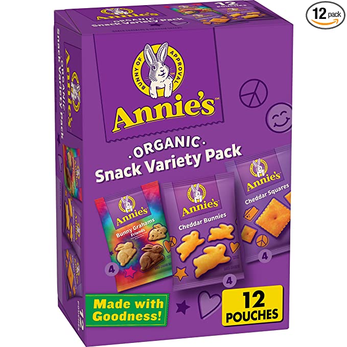  Annie's Organic Variety Pack, Cheddar Bunnies, Bunny Grahams, Cheddar Squares, 12 Pouches - 013562001804