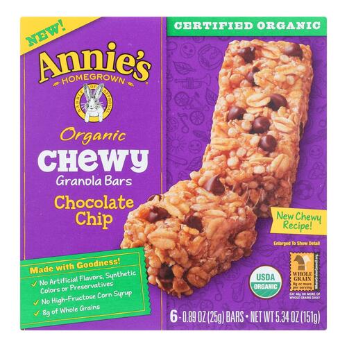 Annie's Homegrown Organic Chewy Granola Bars Chocolate Chip - Case Of 12 - 5.34 Oz. - 0013562002603