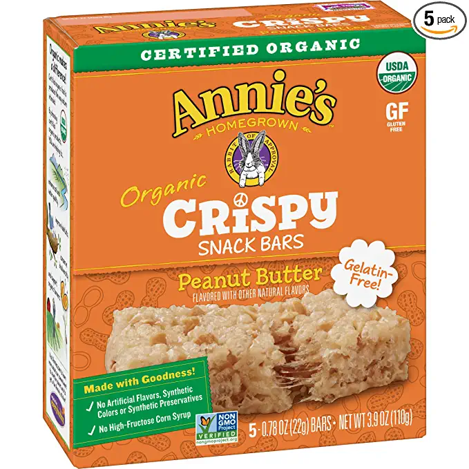  Annie's Organic Crispy Snack Bars, Gluten Free, Peanut Butter, 3.9 oz, 5 ct - 013562108848