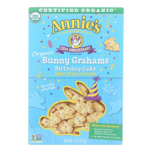 ANNIES HOMEGROWN: Organic Birthday Cake Bunny Grahams Snack, 7.5 oz - 0013562109234