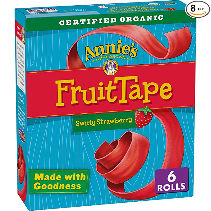 Annie's Organic Fruit Tape, Swirly Strawberry, Non-GMO and Organic Fruit Snacks, 6 Rolls, 4.5 oz (Pack of 8) - 013562110131