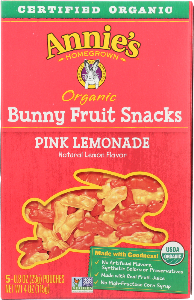 Organic Bunny Fruit Snacks, Pink Lemonade - organic