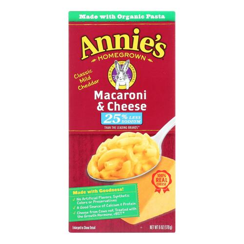  Annie's Macaroni and Cheese Dinner, Cheddar, 25% Less Sodium, 6 oz. (Pack of 12)  - macaroni