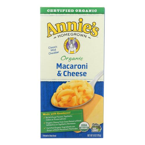 ANNIE’S HOMEGROWN: Organic Macaroni & Cheese Classic Mild Cheddar, 6 oz - 0013562300396