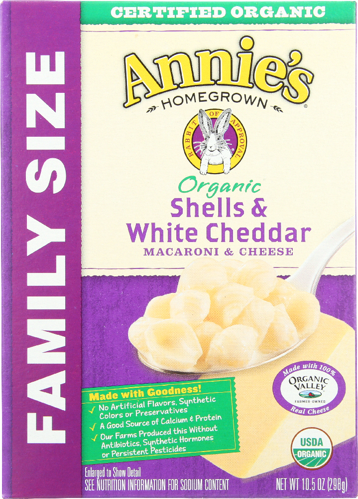 ANNIES HOMEGROWN: Mac and Cheese Shell White Cheddar Family Size, 10.5 oz - 0013562300990