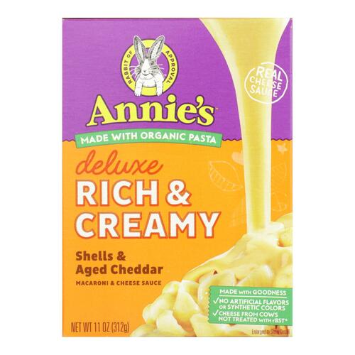  Annie's Macaroni and Cheese Dinner, Deluxe Rich & Creamy, Shells & Real Aged Cheddar, 11 oz (Pack of 12)  - 013562302109