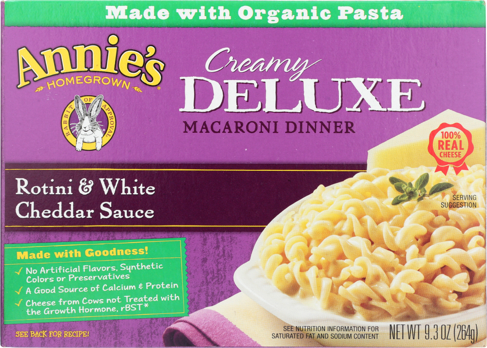 ANNIE’S HOMEGROWN: Deluxe Rotini and White Cheddar Sauce, 9.3 Oz - 0013562302116