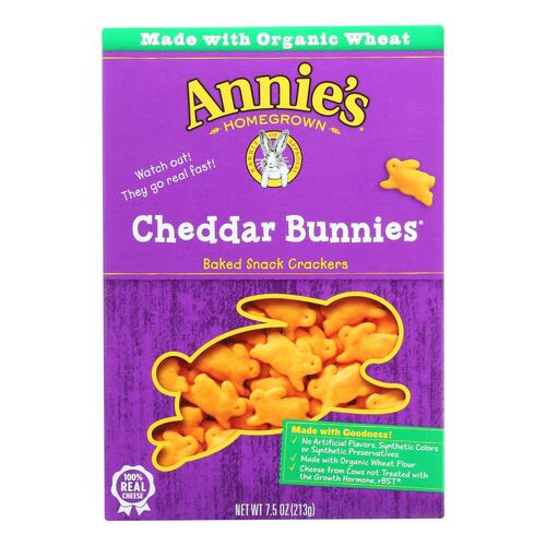 ANNIE’S HOMEGROWN: Cheddar Bunnies Baked Snack Crackers Original, 7.5 Oz - 0013562302154