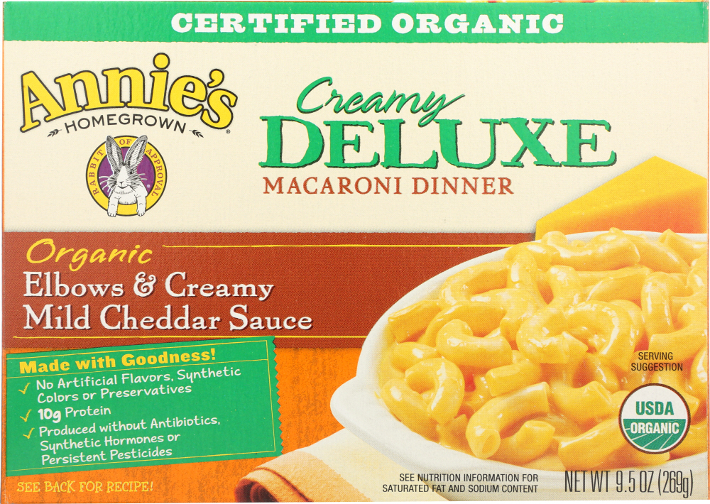 ANNIES HOMEGROWN: Mac and Cheese Elbows and Creamy Cheddar Sauce, 9.5 oz - 0013562302208