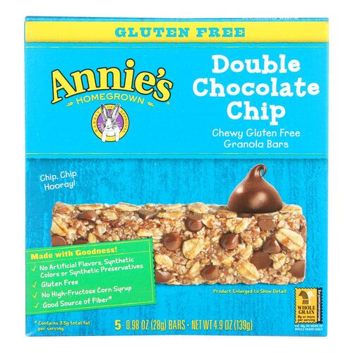  Annie's Gluten Free Chewy Granola Bars, Double Chocolate Chip, 5 Bars, 4.9 oz.  - 013562460502