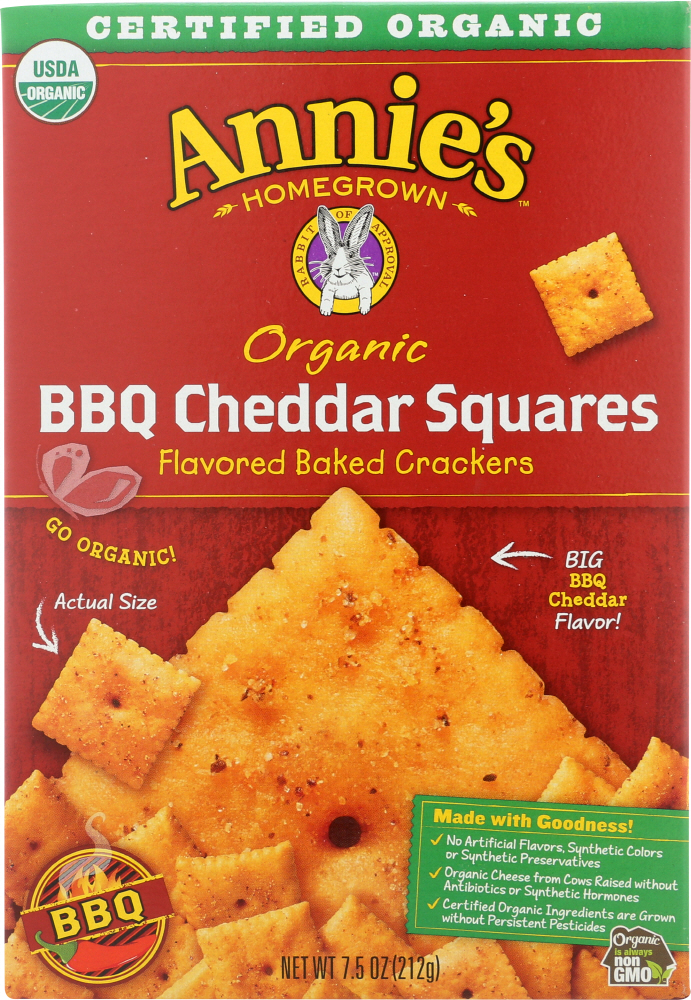 ANNIES HOMEGROWN: Organic BBQ Cheddar Squares Crackers, 7.5 oz - 0013562495382