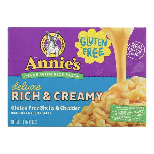 Annies Homegrown Rice Pasta Dinner - Creamy Deluxe - Rice Pasta And Extra Cheesy Cheddar Sauce - Gluten Free - 11 Oz - Case Of 12 - 013562610020