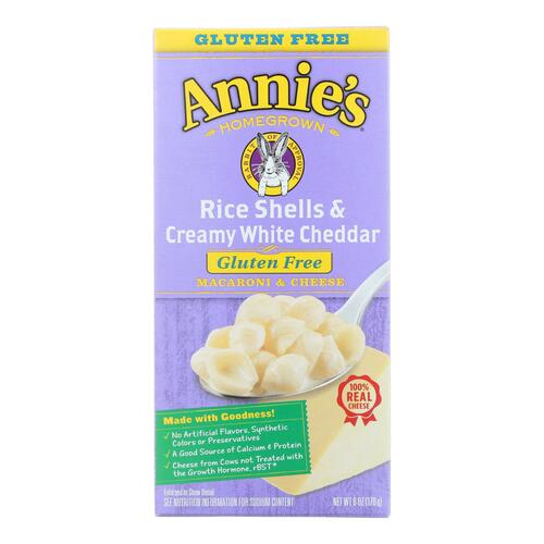 ANNIE’S HOMEGROWN: Rice Shells & Creamy White Cheddar Macaroni and Cheese Gluten Free, 6 Oz - 0013562610068
