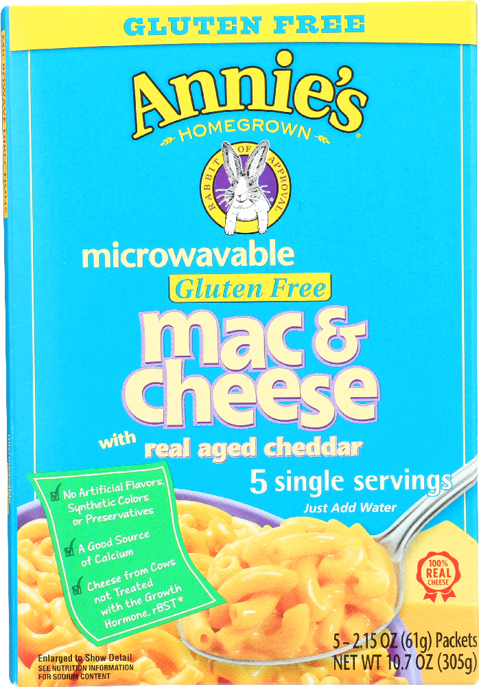 ANNIE’S HOMEGROWN: Microwavable Gluten Free Mac & Cheese, 10.7 Oz - 0013562610105