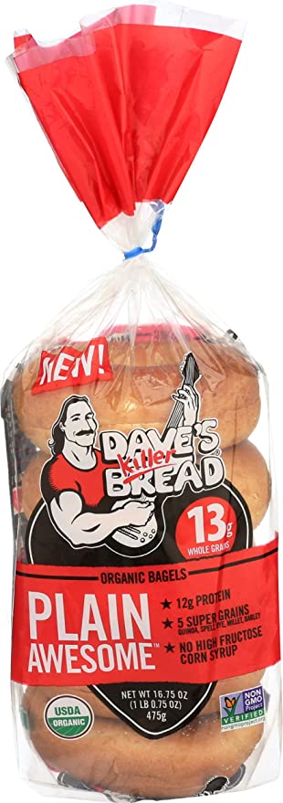 Dave’s Killer Bread Plain Awesome Bagels, Organic Plain Bagels - 16.75 oz Bag - 013764028012