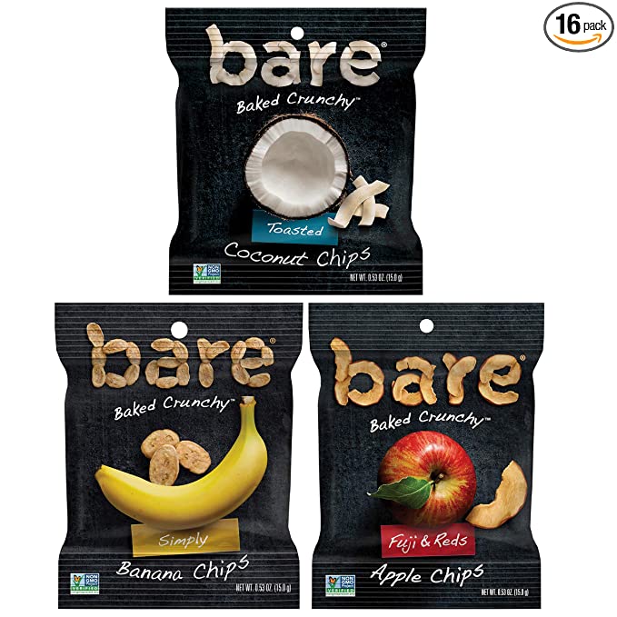  Bare Baked Crunchy Fruit Snack Pack, Gluten Free, Apples, Bananas, and Coconut Flavors, 0.53oz (16 Count)  - 013971003482