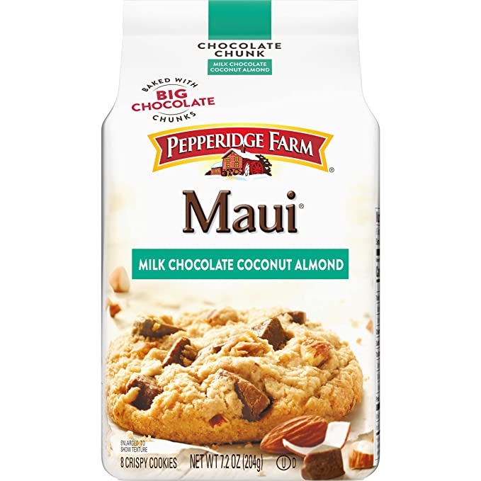  Pepperidge Farm Maui Crispy Milk Chocolate Coconut Almond Cookies, 7.2 oz. Bag  - 014100098423