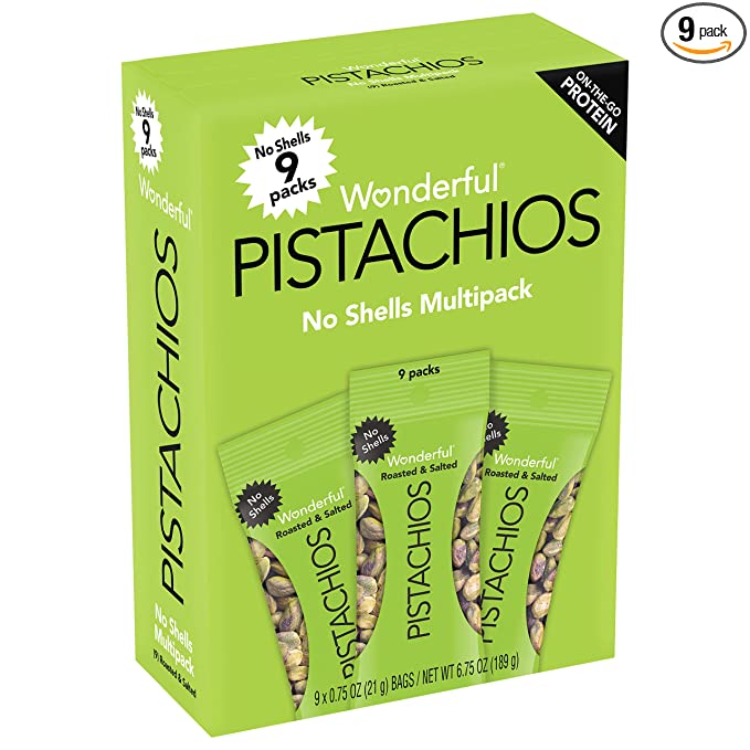  Wonderful Pistachios, No Shells, Roasted & Salted Nuts, Pack of 9 (0.75 Ounce Bags), Protein Powered, Gluten Free, On-the Go-Snack  - 014113911009