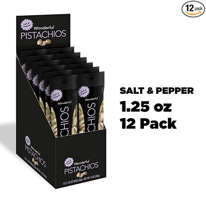 Wonderful Pistachios, Salt and Pepper Flavored Nuts, 1.25 Ounce (Pack of 12) - 014113913324