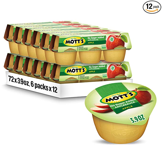 Mott's Unsweetened Applesauce, 3.9 oz cups, 6 count (Pack of 12) - 014800000078