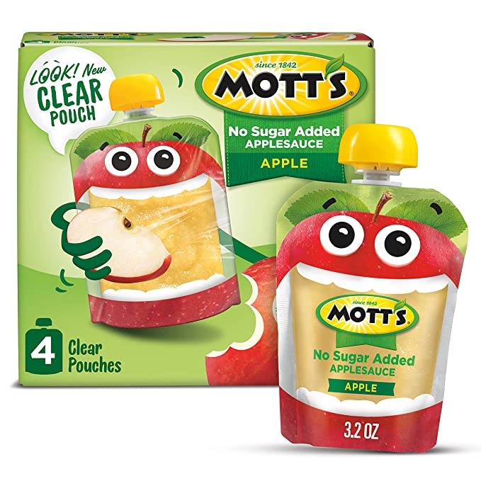 Mott's No Sugar Added Applesauce, 3.2 oz Clear Pouches, 4Count  - peanut