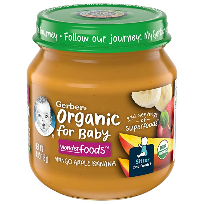 Gerber Organic for Baby, 2nd Foods, Sitter, Mango Apple Banana, 4 Ounce Jar - 015000002602