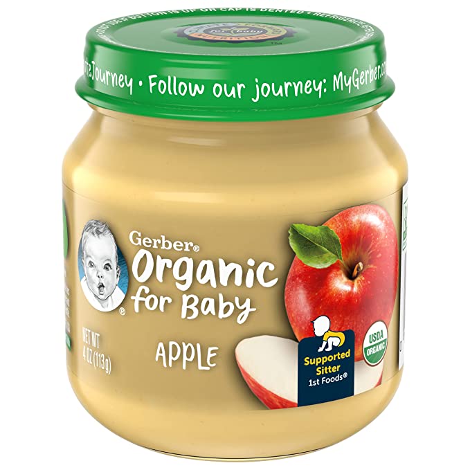 Gerber Organic for Baby, 1st Foods, Supported Sitter, Apple, 4 Ounce Jar - 015000002824