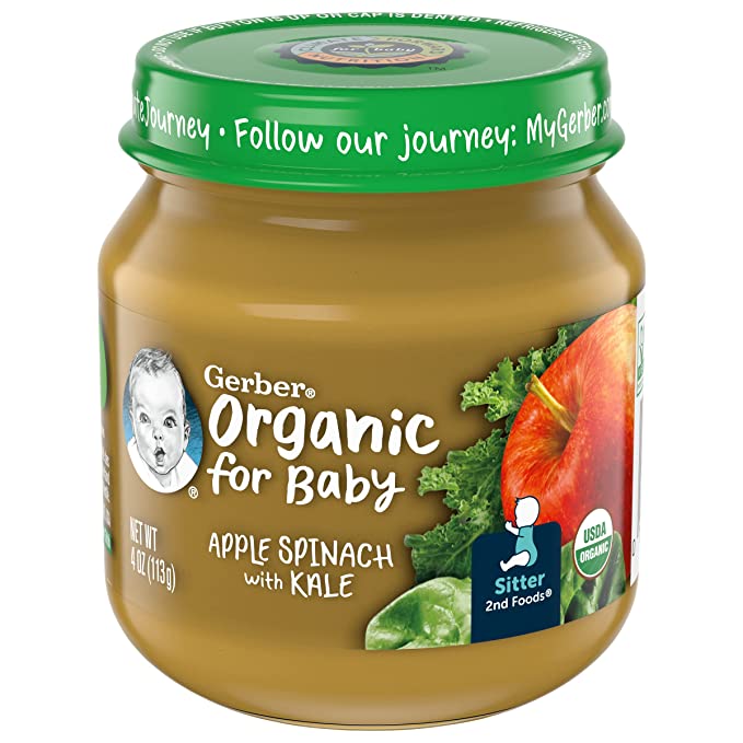 Gerber Organic for Baby, 2nd Foods, Sitter, Apple Spinach with Kale, 4 Ounce Jar - 015000002909