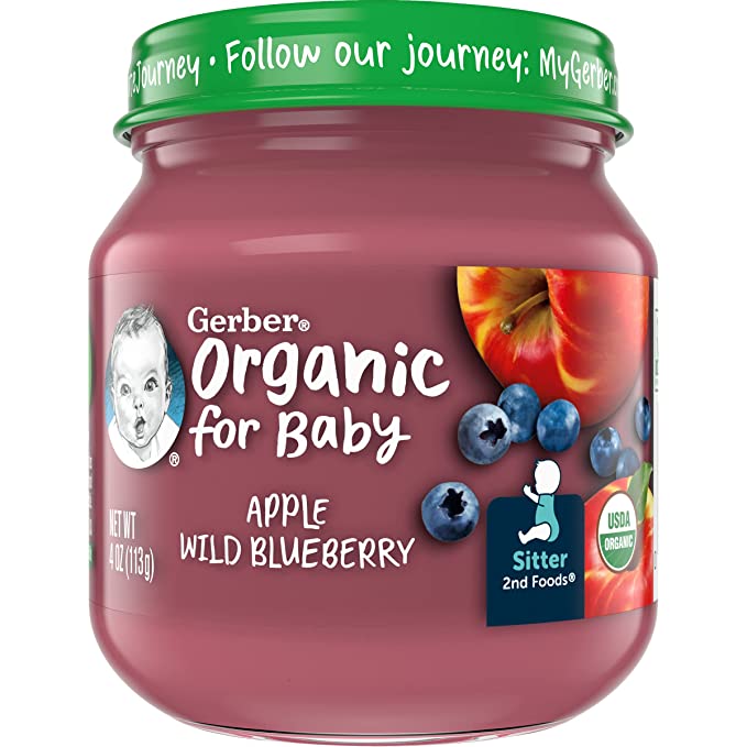  Gerber Organic for Baby, 2nd Foods, Sitter, Apple Wild Blueberry, 4 Ounce Jar  - 015000002930