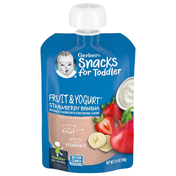 Gerber Purees Strawberry Banana Yogurt Toddler Baby Food Pouches, 3.5 oz - 015000044992