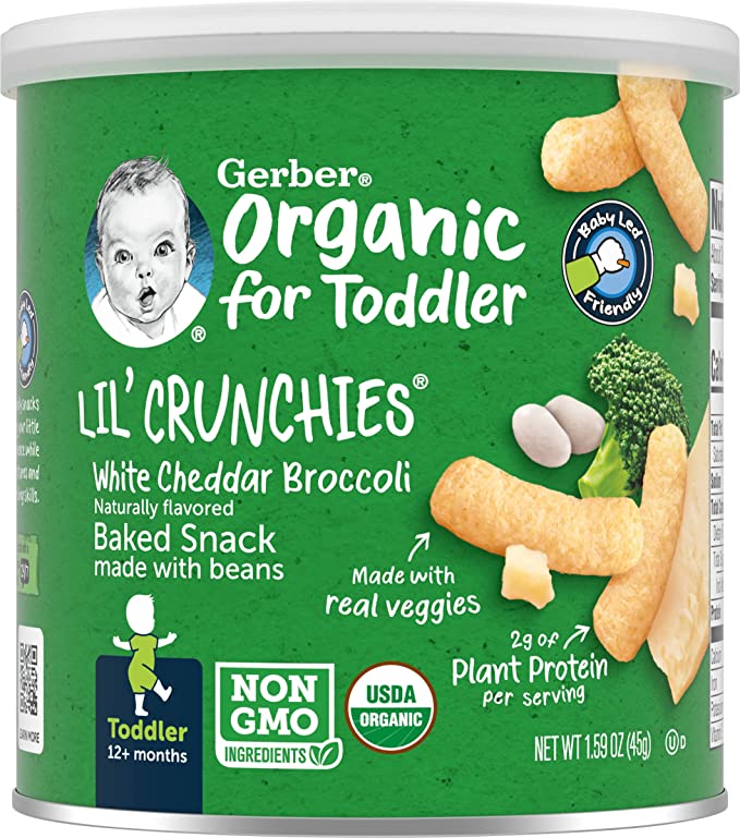 Gerber Snacks for Baby Organic Lil Crunchies, White Cheddar & Broccoli, 1.59 Ounce - 015000049010