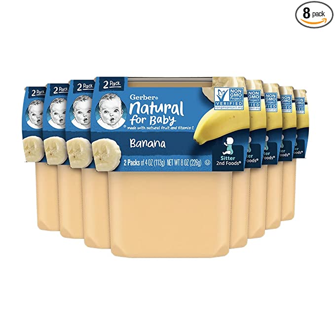  Gerber 2nd Food Baby Food Banana Puree, Natural & Non-GMO, 4 Ounce Tubs, 2-Pack (Pack of 8)  - 015000076559
